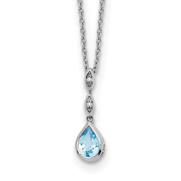 925 Sterling Silver Blue Topaz Diamond Teardrop Necklace