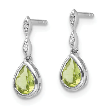 SS RH Plated White Ice .01 ct. Diamond and Peridot Post Earrings