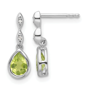 SS RH Plated White Ice .01 ct. Diamond and Peridot Post Earrings