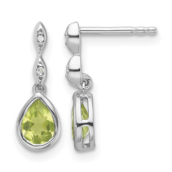 White Ice Sterling Silver Rhodium-plated Diamond and Peridot Teardrop Post Dangle Earrings - Birthstone Company