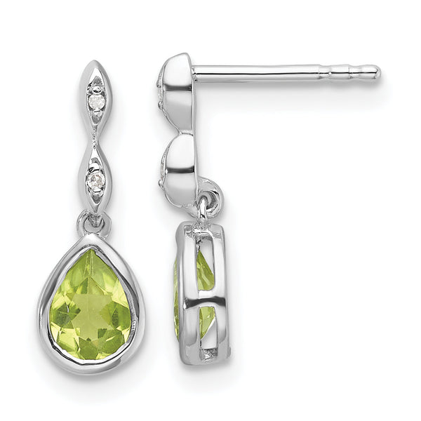 SS RH Plated White Ice .01 ct. Diamond and Peridot Post Earrings