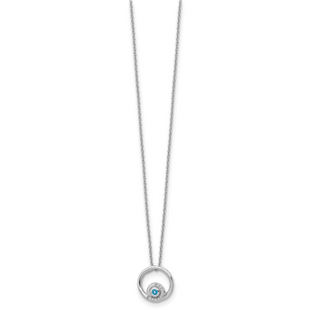 Sterling Silver Blue Topaz Diamond Necklace with Rhodium Finish