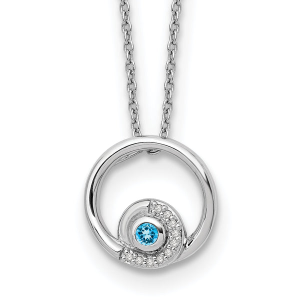 Sterling Silver Blue Topaz Diamond Necklace with Rhodium Finish