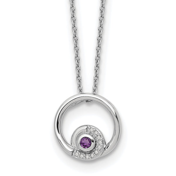 White Ice Sterling Silver Rhodium-Rhodium-Plated 18 inch Diamond and Amethyst Necklace with a 2 inch Extender
