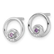Sterling Silver RH Plated White Ice .03ct. Dia. and Amethyst Post Earrings