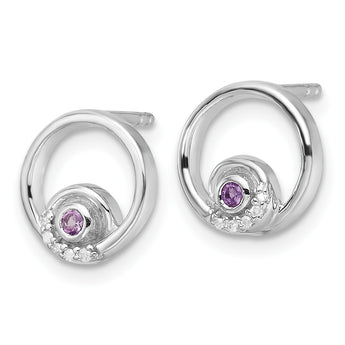 White Ice Sterling Silver Rhodium-plated Diamond and Amethyst Post Earrings - Birthstone Company