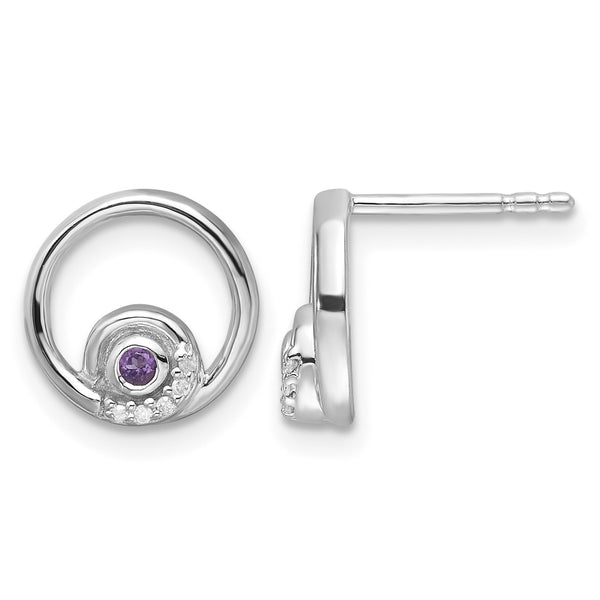 White Ice Sterling Silver Rhodium-plated Diamond and Amethyst Post Earrings - Birthstone Company