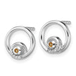 Sterling Silver RH Plated White Ice .03ct. Dia. and Citrine Post Earrings - Birthstone Company