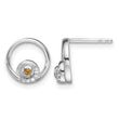 Sterling Silver RH Plated White Ice .03ct. Dia. and Citrine Post Earrings - Birthstone Company