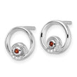 Sterling Silver RH Plated White Ice .03ct. Dia. and Garnet Post Earrings - Birthstone Company