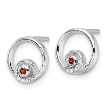 Sterling Silver RH Plated White Ice .03ct. Dia. and Garnet Post Earrings - Birthstone Company