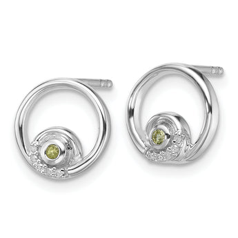 Sterling Silver RH Plated White Ice .03ct. Dia. and Peridot Post Earrings