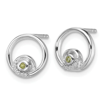 Sterling Silver RH Plated White Ice .03ct. Dia. and Peridot Post Earrings - Birthstone Company