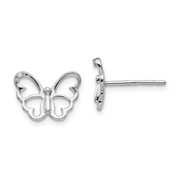 Sterling Silver Diamond Butterfly Earrings with Rhodium Finish