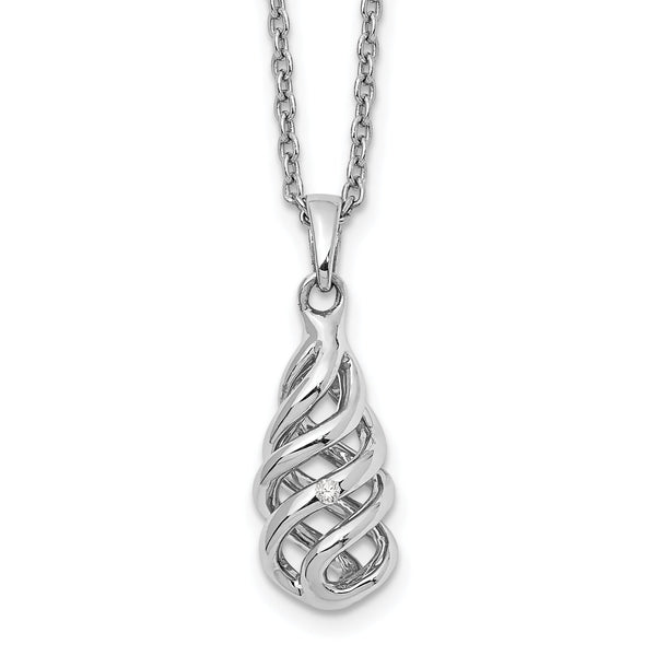 Sterling Silver Diamond Spiral Necklace with Rhodium Finish, Gift Ready