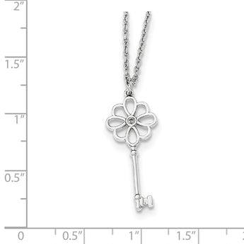 Sterling Silver 18 Diamond Key Necklace Gift Ready
