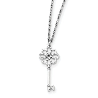 Sterling Silver 18 Diamond Key Necklace Gift Ready