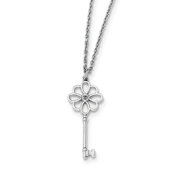 Sterling Silver 18 Diamond Key Necklace Gift Ready