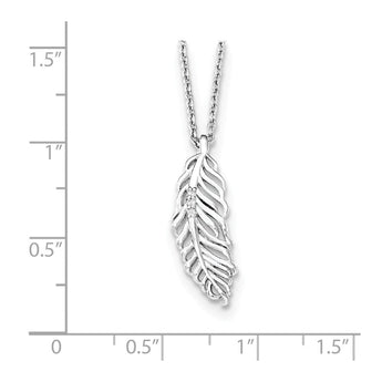 Sterling Silver Diamond Feather Necklace with Rhodium Finish