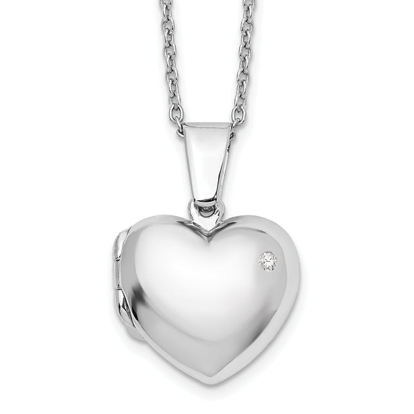 Sterling Silver Diamond Heart Locket Necklace 18-20 Gift Ready