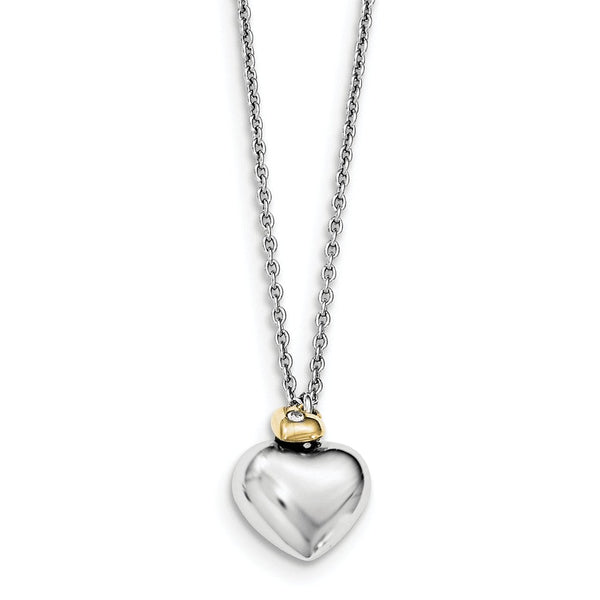 Sterling Silver Double Heart Gold-Plated Diamond Necklace