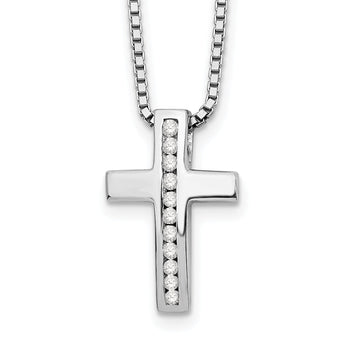 White Ice 925 Sterling Silver Diamond Cross Necklace with Rhodium Polish