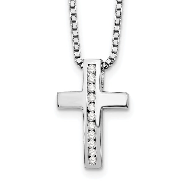 White Ice 925 Sterling Silver Diamond Cross Necklace with Rhodium Polish