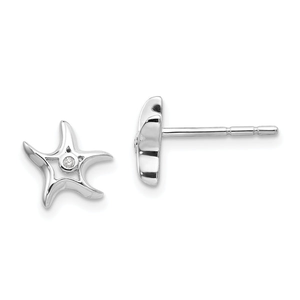White Ice Sterling Silver Diamond Starfish Earrings with Polished Rhodium Finish