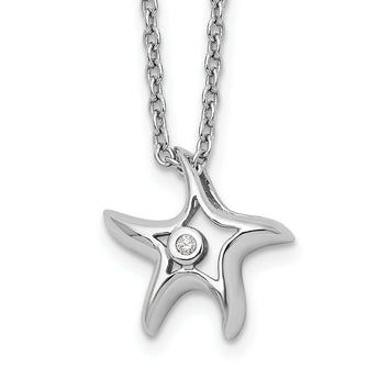 Sterling Silver Diamond Starfish Necklace with Rhodium Polish and Extender