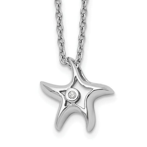 Sterling Silver Diamond Starfish Necklace with Rhodium Polish and Extender