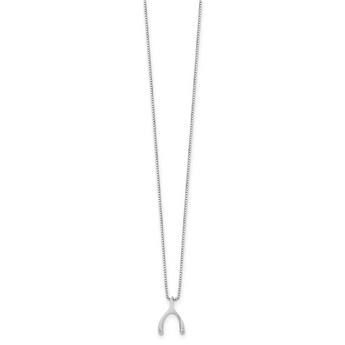 Sterling Silver Diamond Wishbone Pendant Necklace with Rhodium Polish