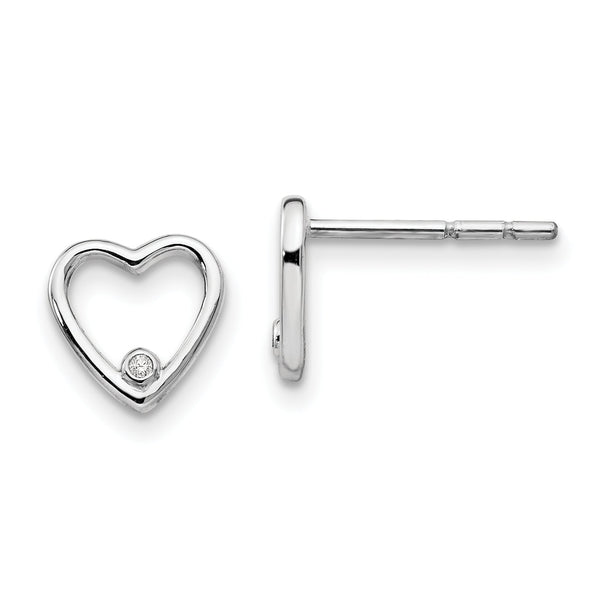 White Ice Sterling Silver Diamond Heart Earrings with Polished Rhodium Finish