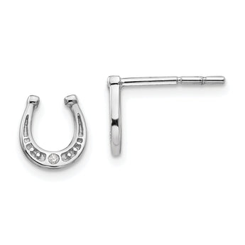 White Ice Sterling Silver Diamond Horseshoe Earrings with Rhodium Elegance