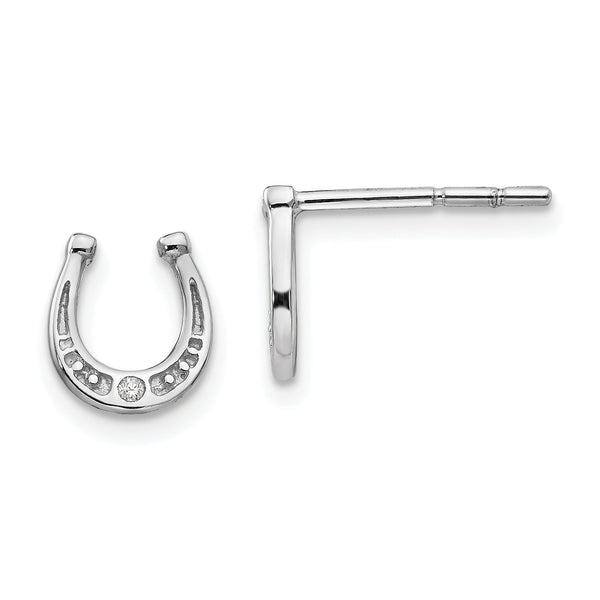White Ice Sterling Silver Diamond Horseshoe Earrings with Rhodium Elegance