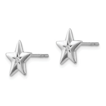 Sterling Silver Diamond Star Earrings with Rhodium Finish