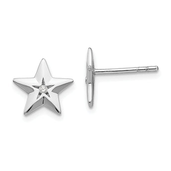 Sterling Silver Diamond Star Earrings with Rhodium Finish