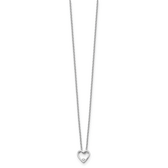 Sterling Silver Diamond Heart Necklace with Rhodium Finish