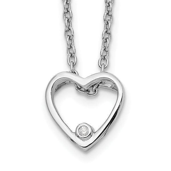 Sterling Silver Diamond Heart Necklace with Rhodium Finish