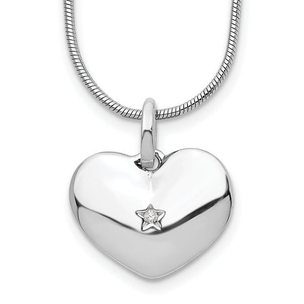 White Ice Sterling Silver Diamond Heart Necklace with Rhodium-Plated Finish