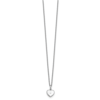 925 Sterling Silver Diamond Heart Necklace with Polished Rhodium Finish