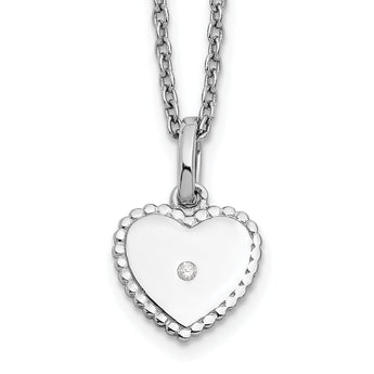 925 Sterling Silver Diamond Heart Necklace with Polished Rhodium Finish