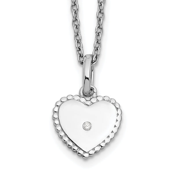 925 Sterling Silver Diamond Heart Necklace with Polished Rhodium Finish