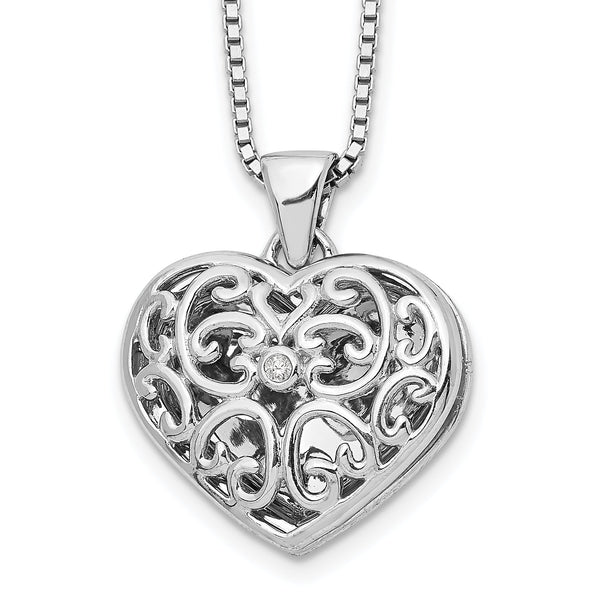 White Ice 925 Sterling Silver Diamond Heart Locket Necklace with Extender