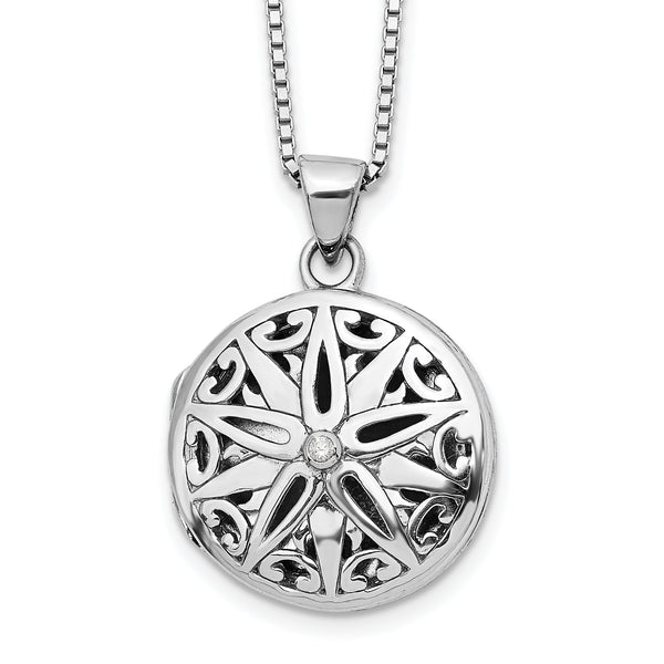 White Ice Sterling Silver Diamond Star Locket Necklace with Extender