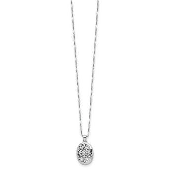 White Ice Sterling Silver Diamond Locket Necklace with Rhodium Finish