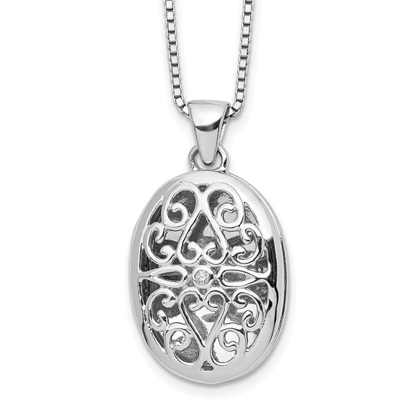 White Ice Sterling Silver Diamond Locket Necklace with Rhodium Finish