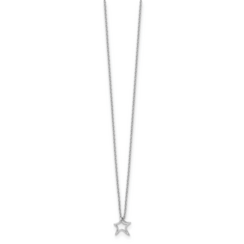 Sterling Silver Diamond Star Necklace with Polished Rhodium Finish