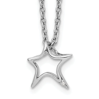 Sterling Silver Diamond Star Necklace with Polished Rhodium Finish