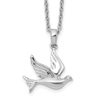 Sterling Silver Diamond Dove Necklace, 18-20 Adjustable