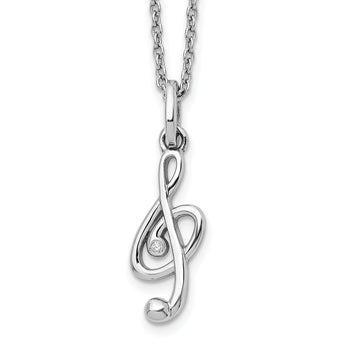 Sterling Silver Diamond Musical Necklace with Rhodium Polish and Gift Box